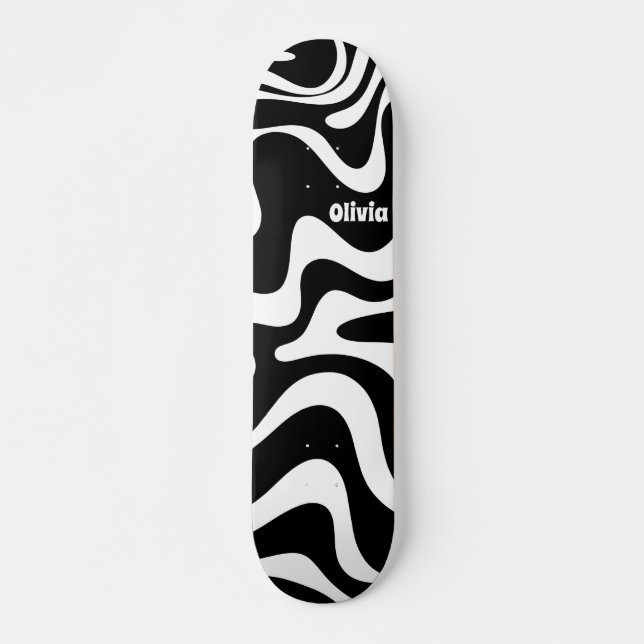 Skateboard Motif Abstrait noir et blanc rétro (Devant)
