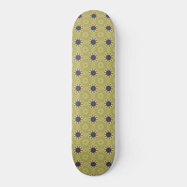 Skateboard Motif Abstrait noir et jaune rétro (Recto)