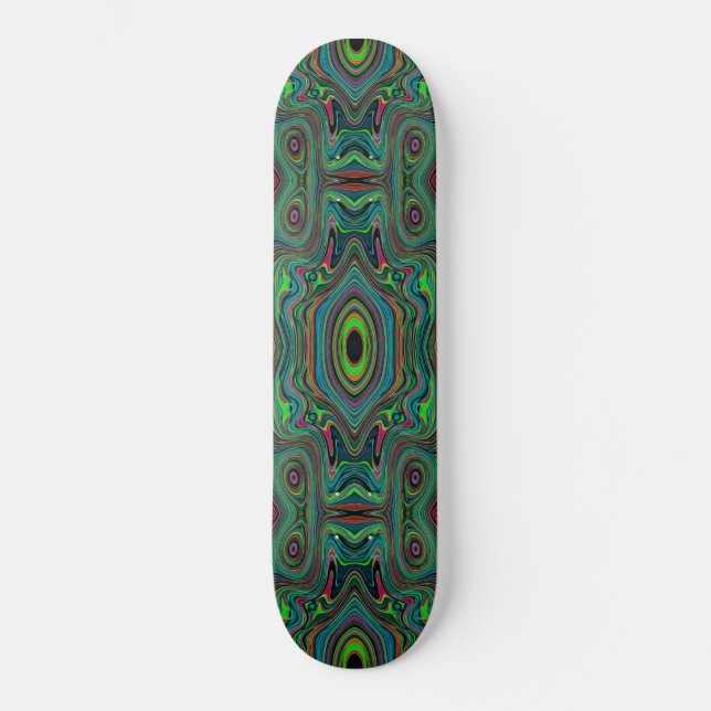 Skateboard Motif Abstrait Rétro Noir et Vert Citron Tripant (Recto)