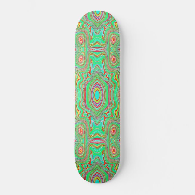 Skateboard Motif Abstrait Rétro Orange et Vert Citron (Recto)