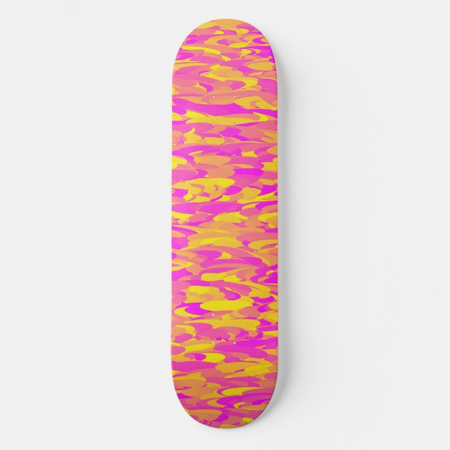 Skateboard Motif Abstrait rose jaune orange (Recto)