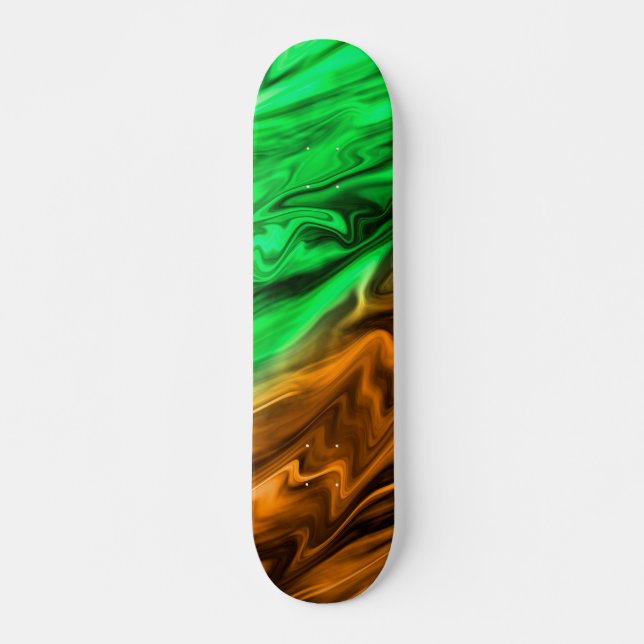 Skateboard motif Abstrait tacheté en vert orange (Devant)