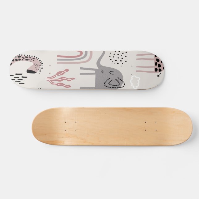 Skateboard motif avec des éléphants et des girafes mignons (Horz)