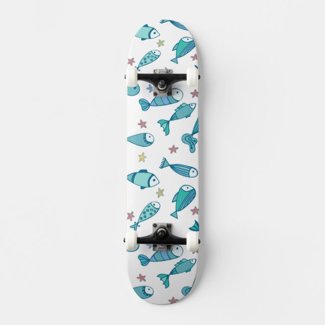 Skateboard Motif avec des poissons et des étoiles de mer (Recto)