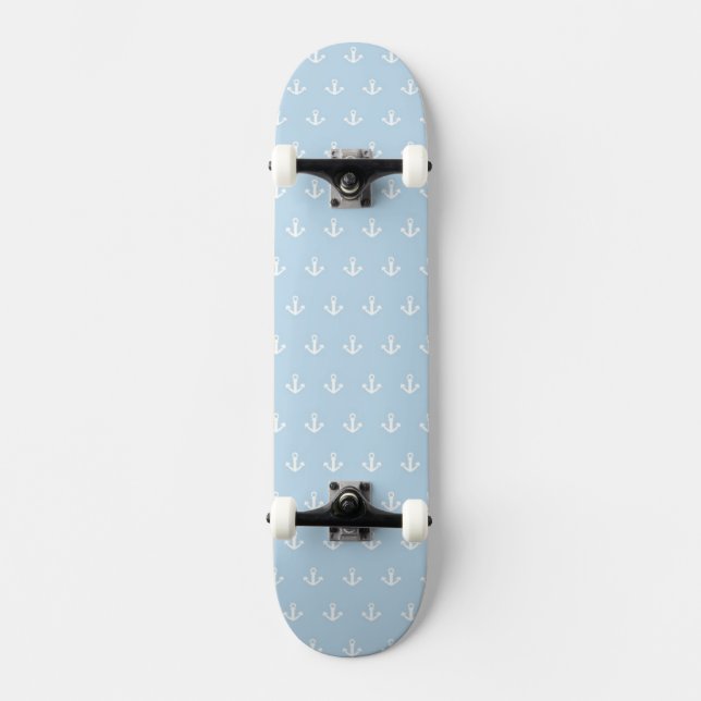 Skateboard Motif avec les ancres blanches sur le bleu (Recto)
