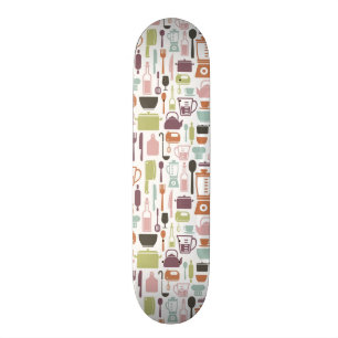Skateboard Motif avec les icônes colorées de cuisine