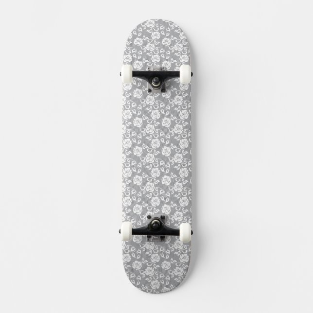 Skateboard Motif blanc de dentelle sur l'arrière - plan gris (Recto)