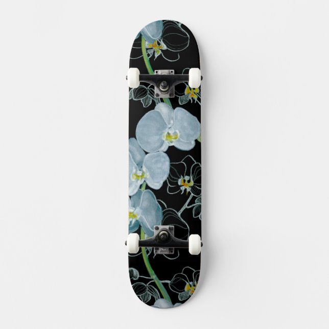 Skateboard Motif blanc d'orchidées d'aquarelle (Recto)