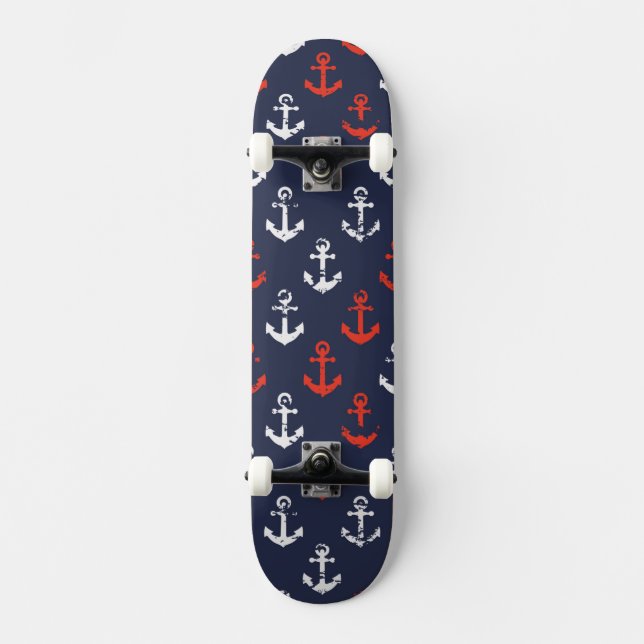 Skateboard Motif blanc et bleu rouge de marine (Recto)