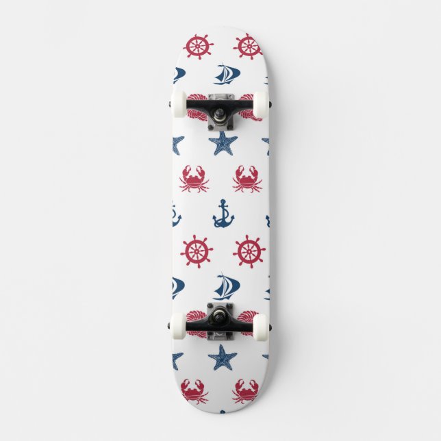 Skateboard Motif blanc et bleu rouge de symbole de mer (Recto)
