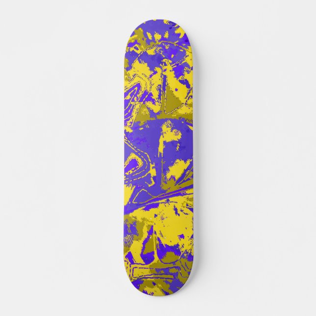 Skateboard Motif bleu jaune Abstrait (Devant)