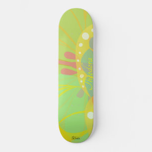 Skateboard Motif bleu jaune chic à papillon or