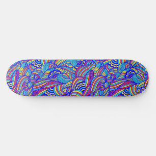 Skateboard Motif Blue and Pink Waves
