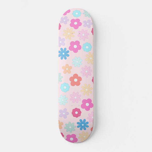 Skateboard Motif Boho Rose Daisy Flowers (Recto)