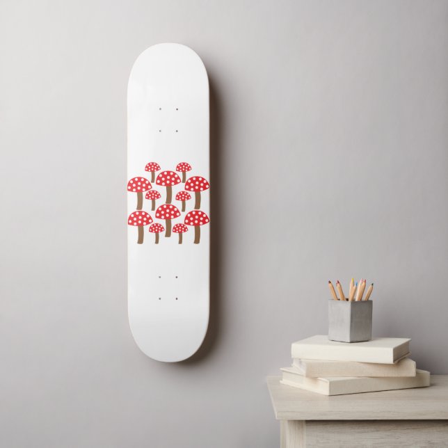 Skateboard Motif botanique mignon de champignon rouge (Art mural)