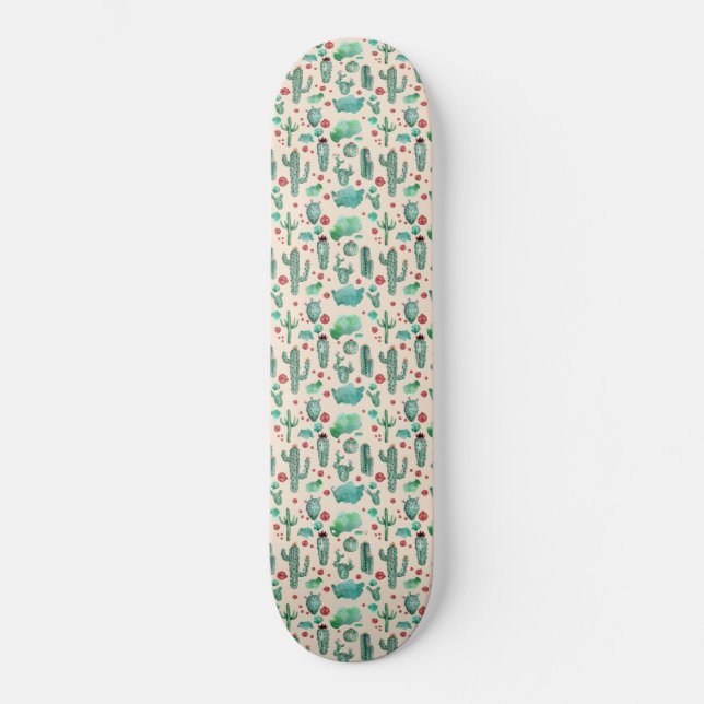 Skateboard motif cactus et ladybug - arrière - plan beige (Recto)