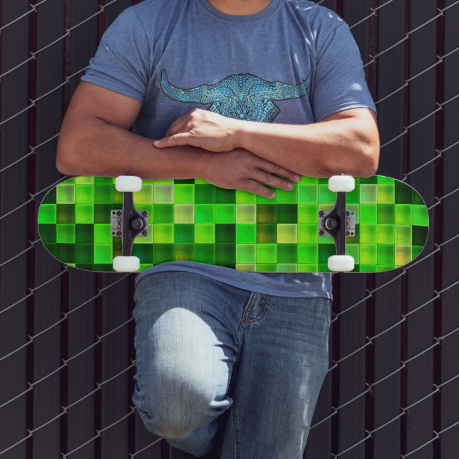 Skateboard Motif carré vert en pixels de jeu vidéo (Extérieur 3)