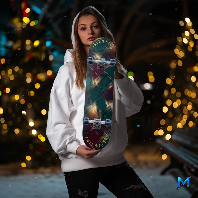Skateboard Motif carreau festif avec reflets dorés (Créateur téléchargé)