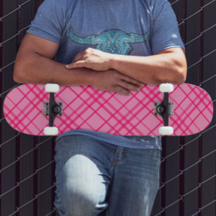 Skateboard Motif carreaux à lignes quadrillées rose sur rose