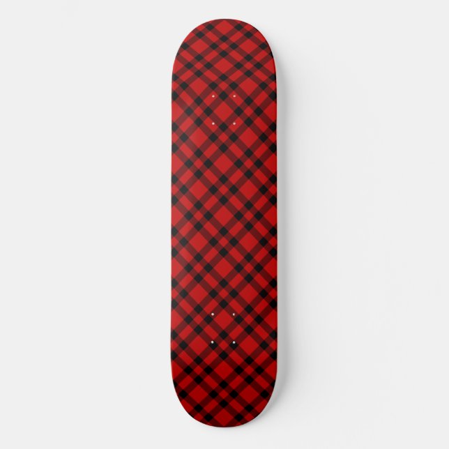 Skateboard Motif carreaux rouge et noir (Recto)