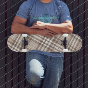 Skateboard Motif carreaux ton terre neutre Tartan