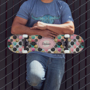 Skateboard Motif Cercle Abstrait - avec Parties scintillant e