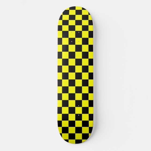 Skateboard Motif chèque À damiers jaune noir (Recto)