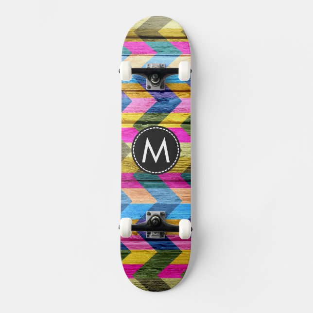 Skateboard Motif Chevron en bois peint #6 (Recto)