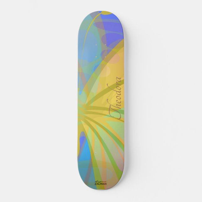 Skateboard Motif Chic Gold Butterfly Bleu Peach (Recto)