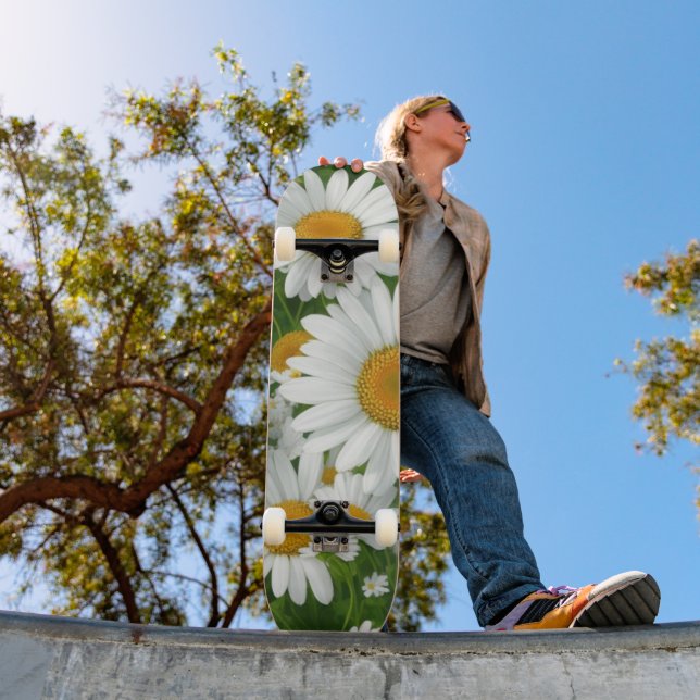 Skateboard Motif classique de marguerite champs floraux blanc (Extérieur 1)