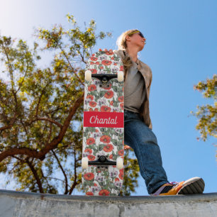 Skateboard Motif Coquelicots Personnalisé