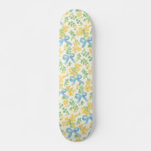 Skateboard Motif Cottagecore aux rubans bleus et fleurs jaune