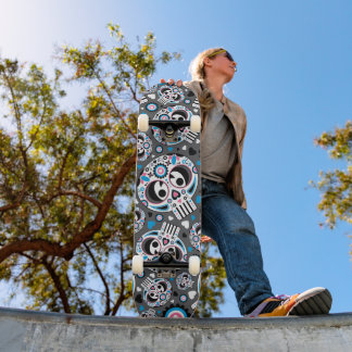 Skateboard Motif crâne de sucre coloré