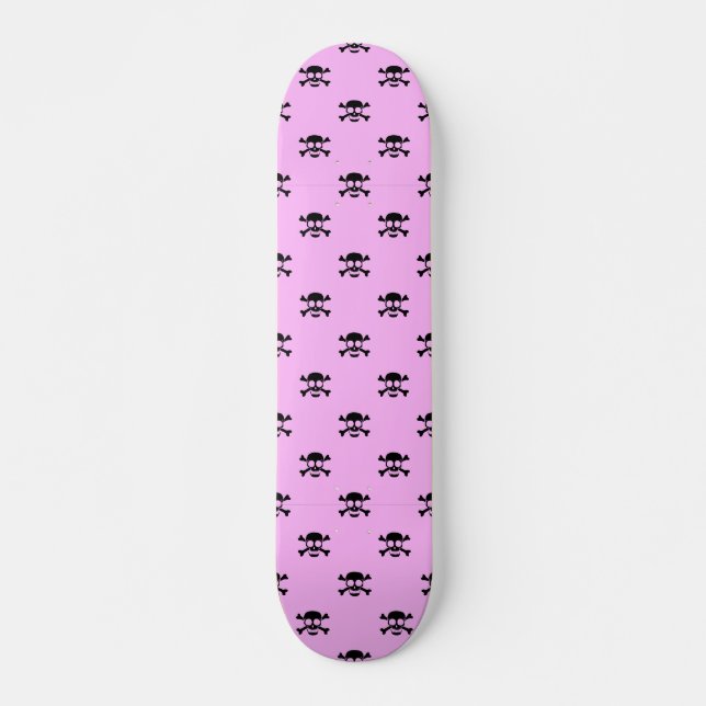 Skateboard Motif crâne noir mignon sur Arrière - plan rose (Devant)