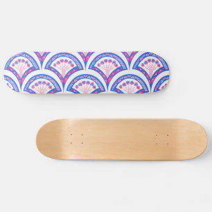 Skateboard motif damassé floral bleu