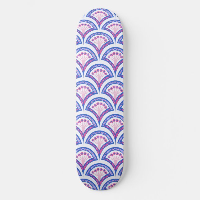 Skateboard motif damassé floral bleu (Recto)