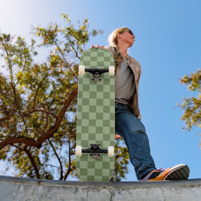 Skateboard Motif damier vert sauge minimaliste (Extérieur 1)