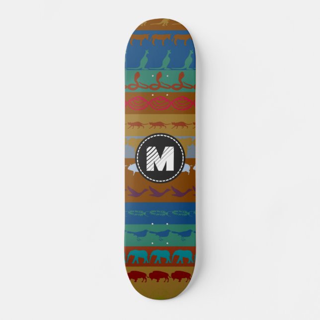 Skateboard Motif d'animaux colorés rétro Monogramme #6 (Recto)