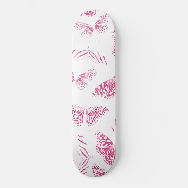 Skateboard Motif d'aquarelle des papillons blancs roses (Recto)
