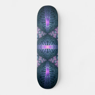 Skateboard Motif d'art fractal 3D turquoise violet rose