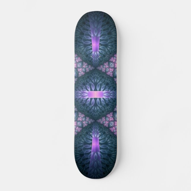 Skateboard Motif d'art fractal 3D turquoise violet rose (Recto)