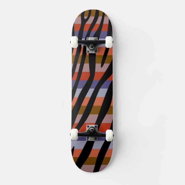Skateboard Motif de bande de couleur rétro Zebra 6 (Recto)