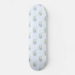 Skateboard Motif de bandes botaniques de myrtille à l'aquarel