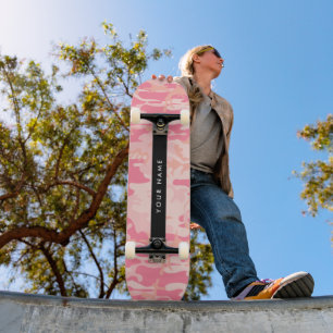 Skateboard Motif de camouflage rose, Votre nom, Personnaliser