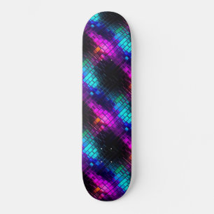 Skateboard Motif de carrelage Vaporwave Cyan Magenta Métallis