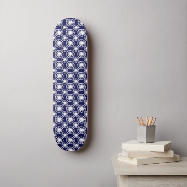 Skateboard Motif de cercles Shibori bleu et blanc  (Art mural)