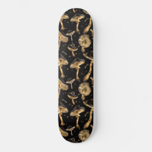Skateboard Motif de champignons noirs et dorés