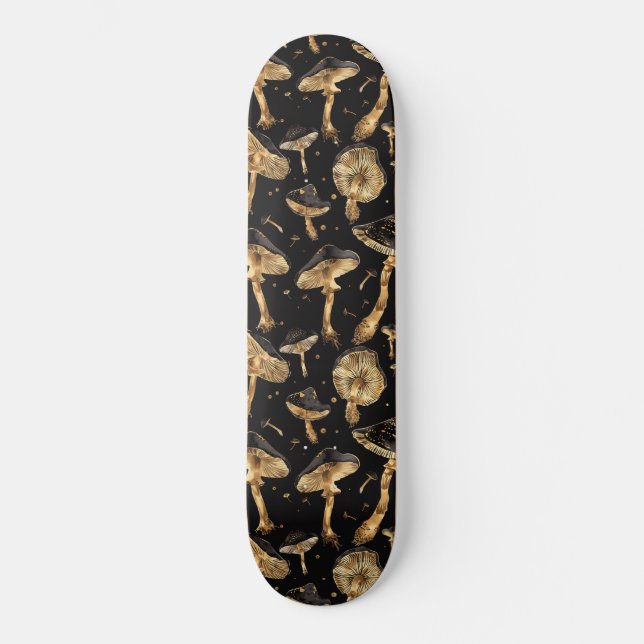 Skateboard Motif de champignons noirs et dorés (Recto)