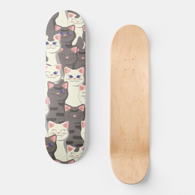 Skateboard Motif de chats blancs et gris (Recto)