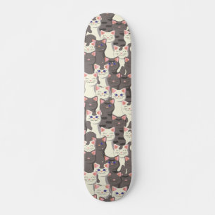 Skateboard Motif de chats blancs et gris